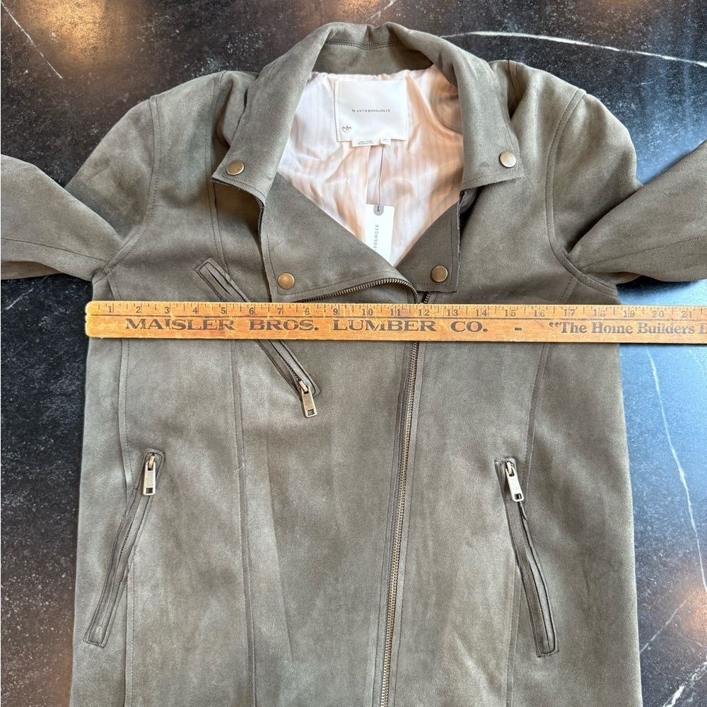 Anthropologie XS Brown Faux Suede Motorcycle Style Jacket, Thigh Length, NWT - Picture 7 of 9